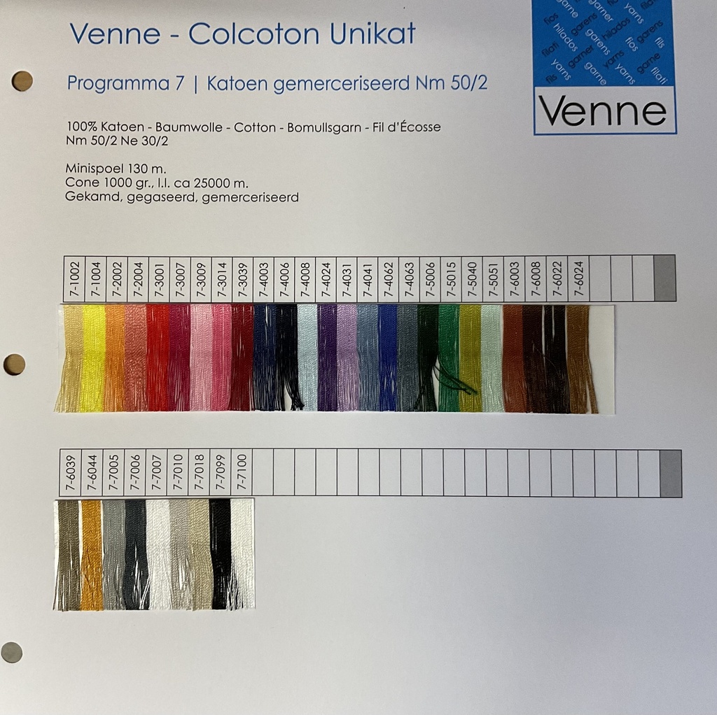 Venne Sample Card ORGANIC Cotton Nm 50/2 programma 7