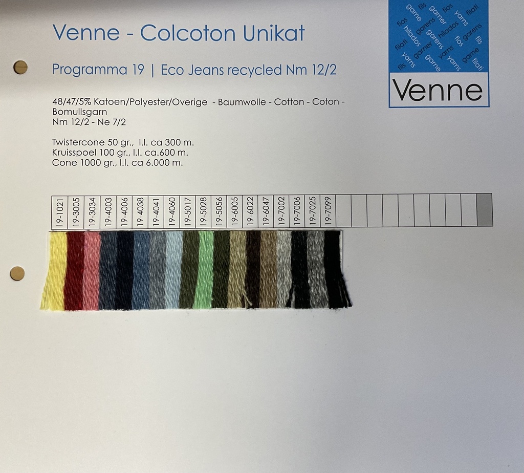 Venne Sample Card Eco-Jeans Nm 12/2 programma 19