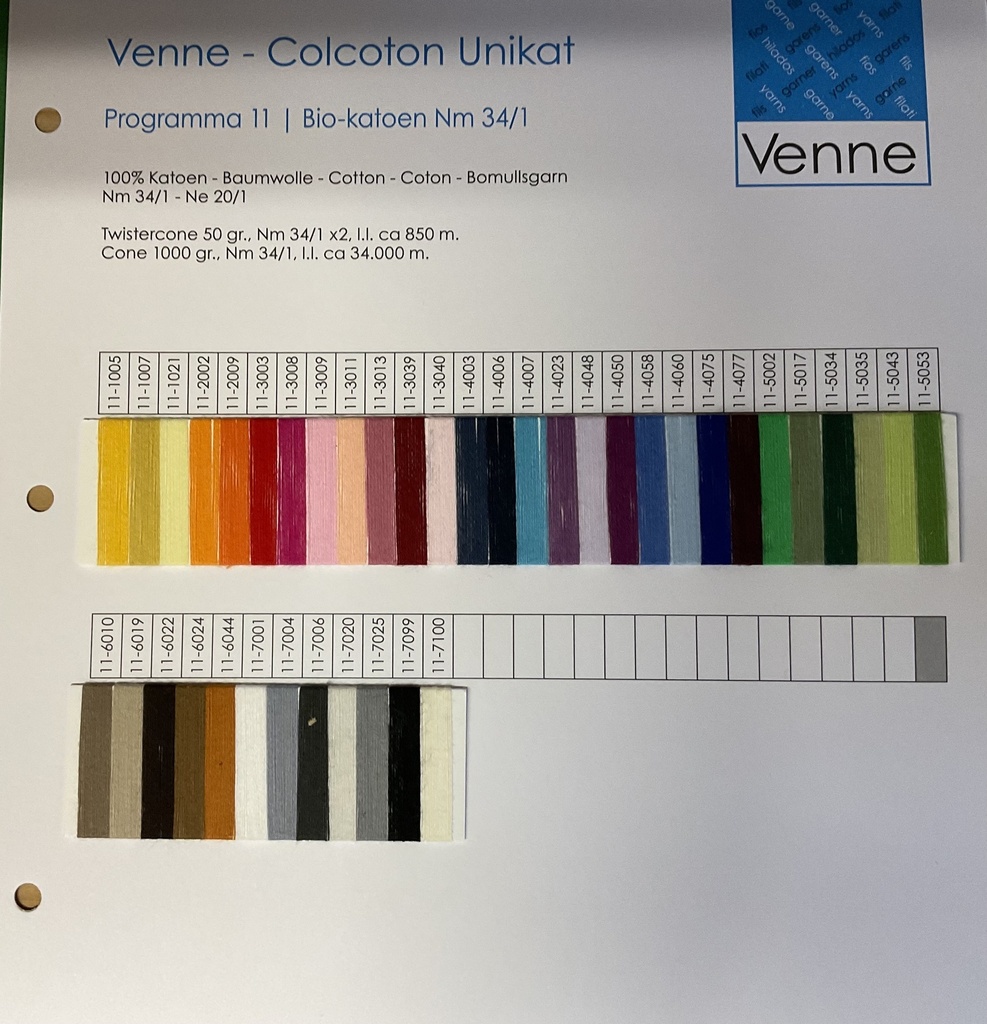 Venne Staalkaart ORGANIC Cotton Nm 34/1 programma 11