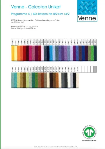 [V-5-142] Venne Staalkaart ORGANIC Cotton Ne 8/2 - Nm 14/2 programma 5