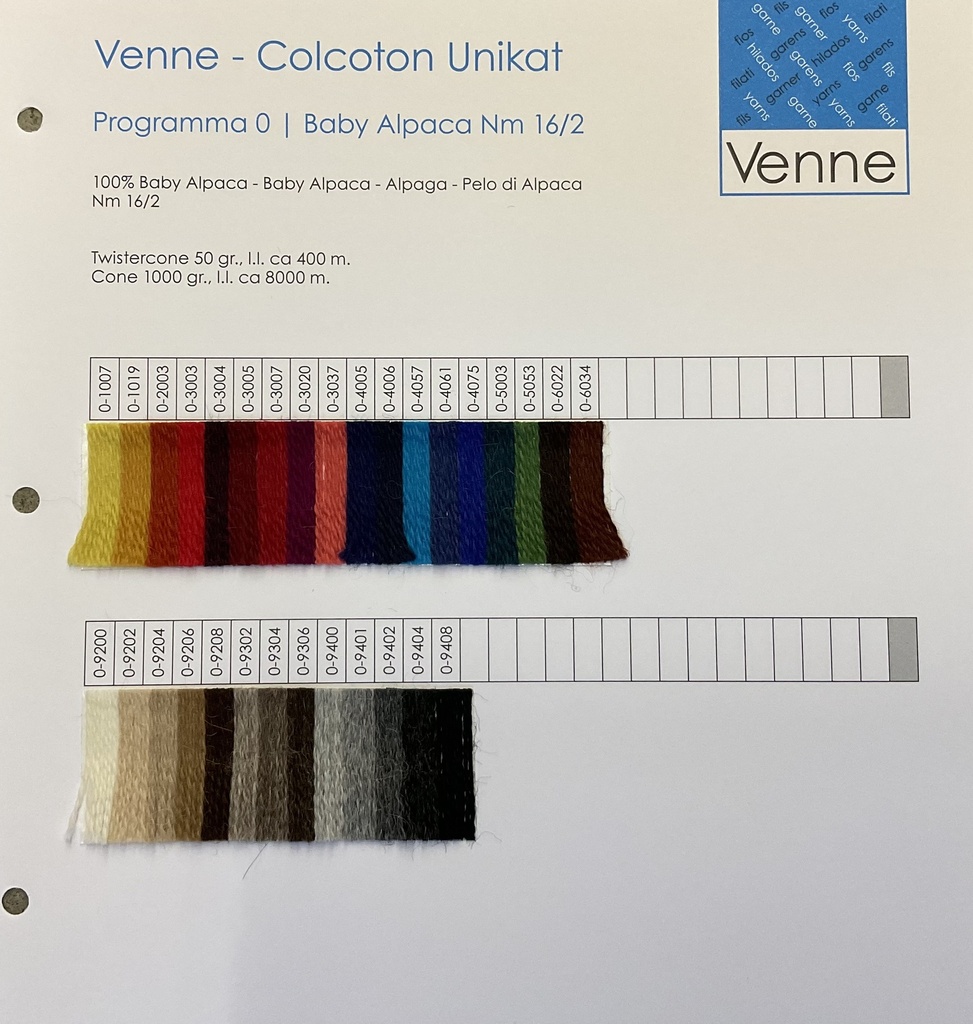 Venne Staalkaart Alpaca Nm 16/2 programma 0