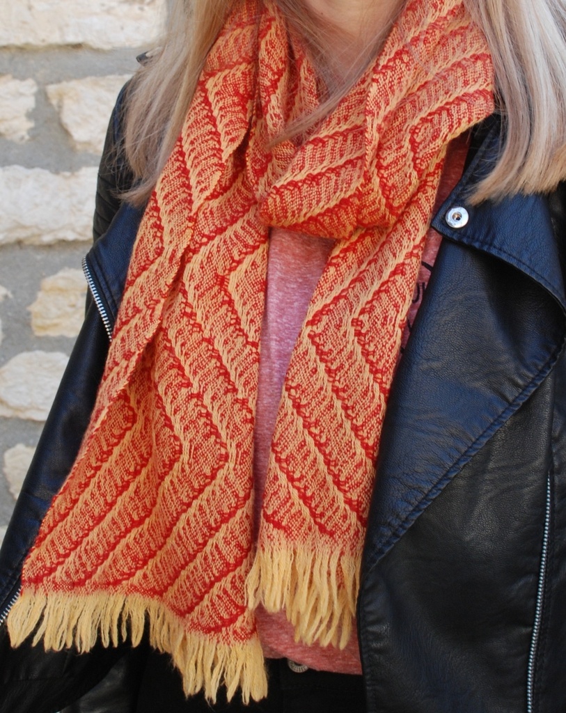 Organic Yarn  Weaving kit - Shawl - MADISON - 8 shaft pattern - 2 piece Yellow/Red 