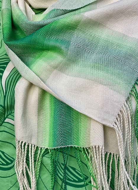 Weefpakket sjaal Jon - 4 schachten - naturel/groen
