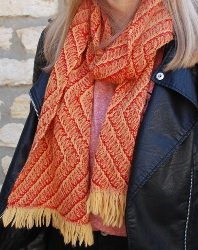 [WP-0121] Organic Yarn  Weaving kit - Shawl - MADISON - 8 shaft pattern - 2 piece Yellow/Red 