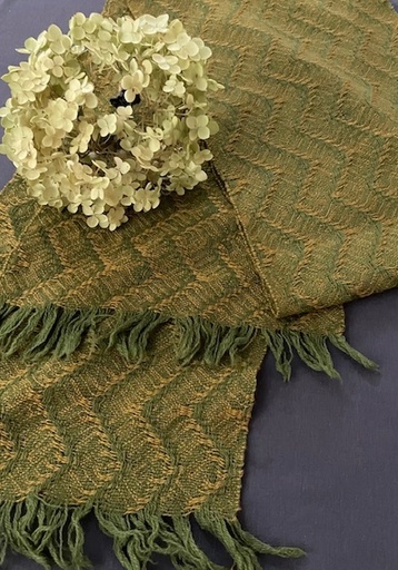 [WP0142] Organic Yarn Weaving kit - Shawl ROMANOV - 8 shaft pattern - 2 piece Green/Brass