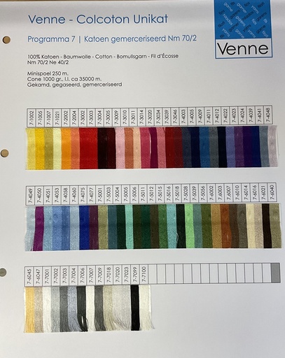 [V-7-702] Venne Musterkarte Baumwolle Mercerisiert Nm 70/2 Programm 7