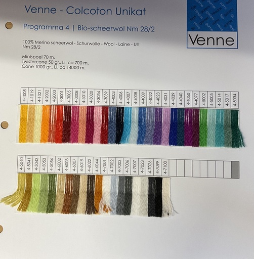 [V-4] Venne Musterkarte Bio Wolle Nm 28/2 Programm 4